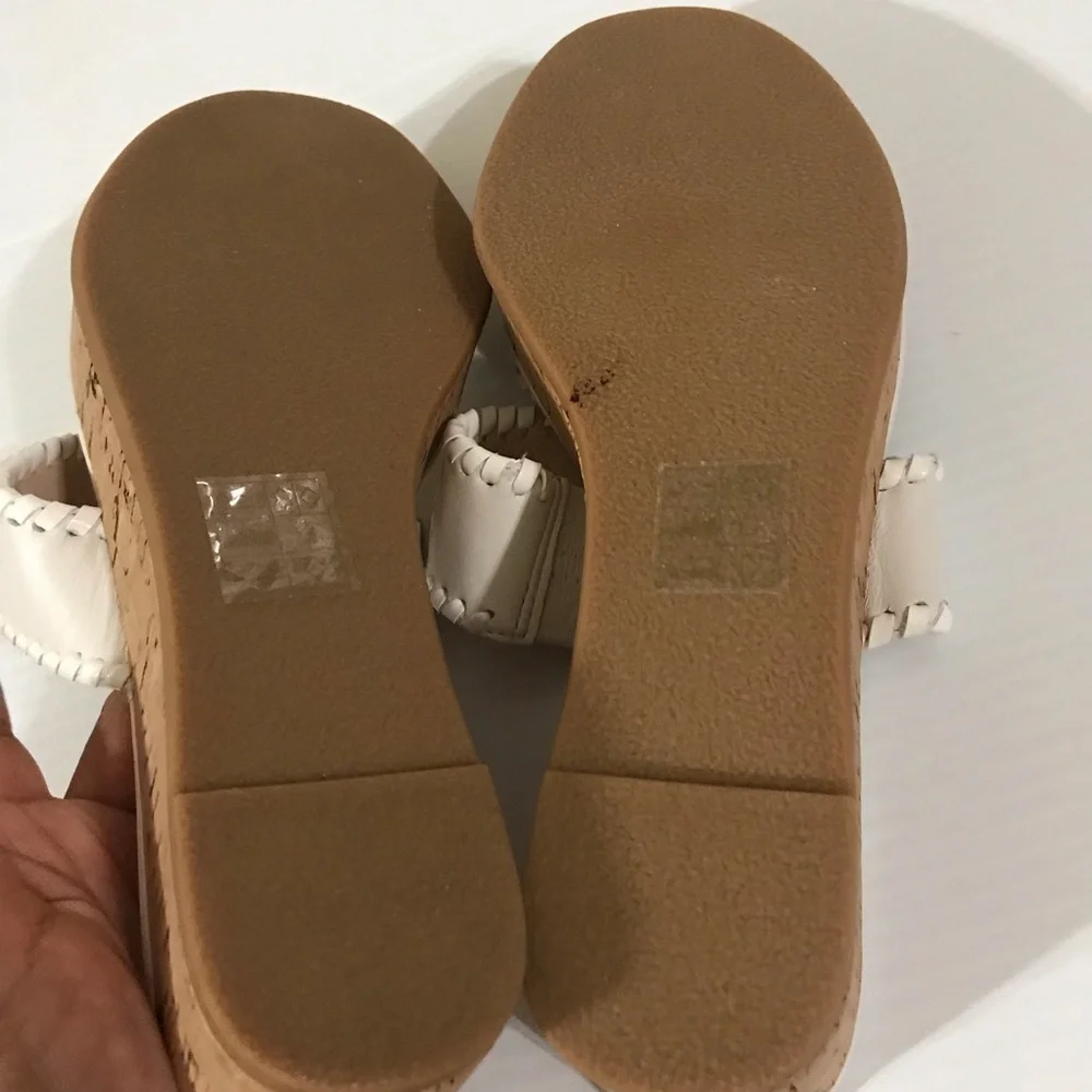 Nowt Jack Rogers White Leather Cork Wedge Sandals Whipstitch Thong Size 8.5M